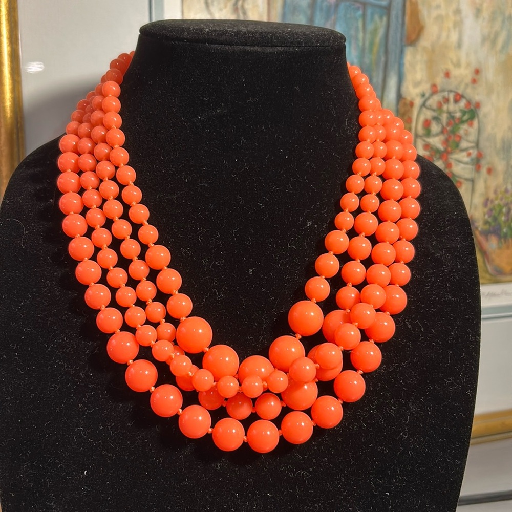 J Crew Vivid Orange Multi Strand Enamel Lady Bug Clasp Necklace